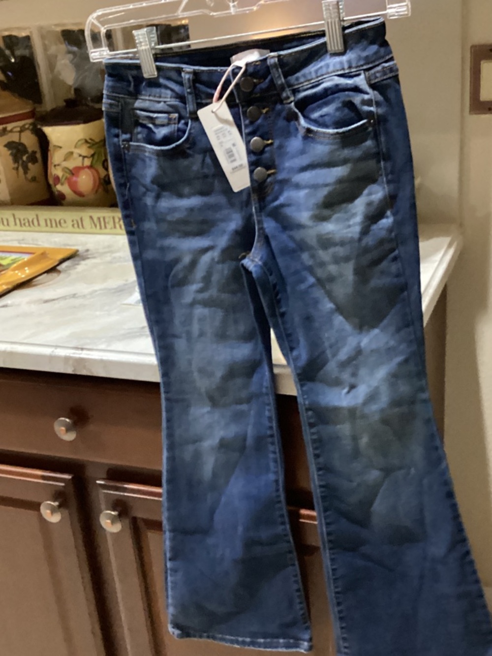 Girl’s High-Rise Dark Blue Button-Fly Jeans
